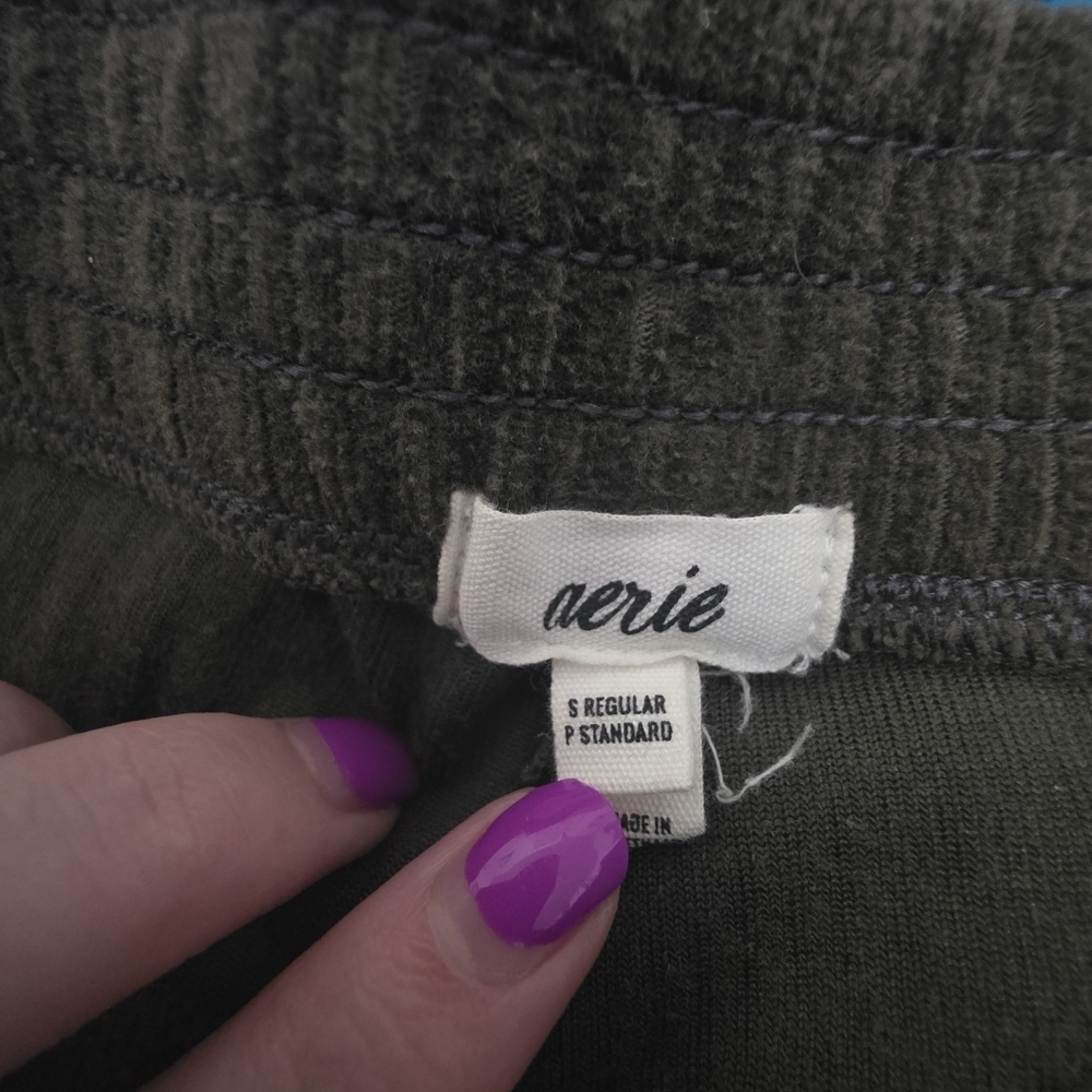 Aerie Groove-On Velour High Waisted Ribbed Flare Pant Olive Green Size Small - Picture 11 of 12
